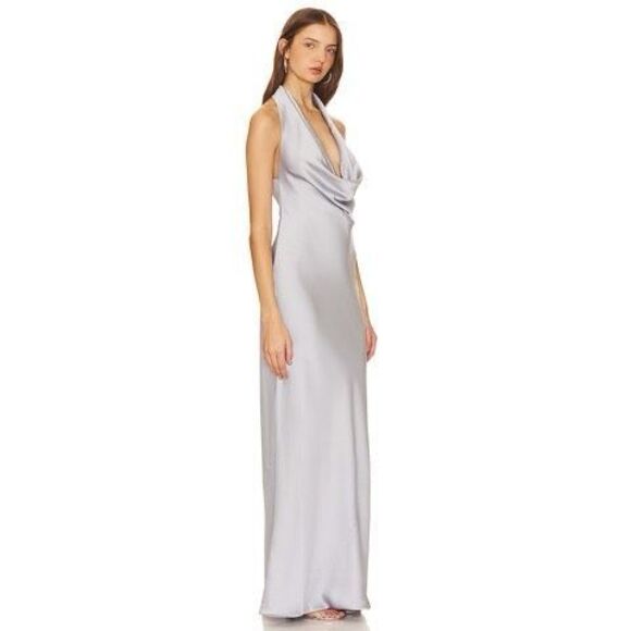 NWT Norma Kamali Halter Drape Bias Gown in Silver Size S $325 - Picture 2 of 11